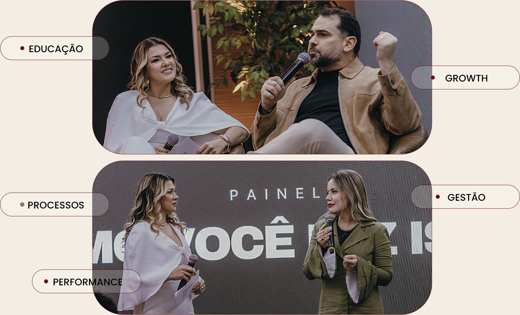 Ingra Ohana e Francelino Neto no palco: educação, growth, processos, gestão e performance